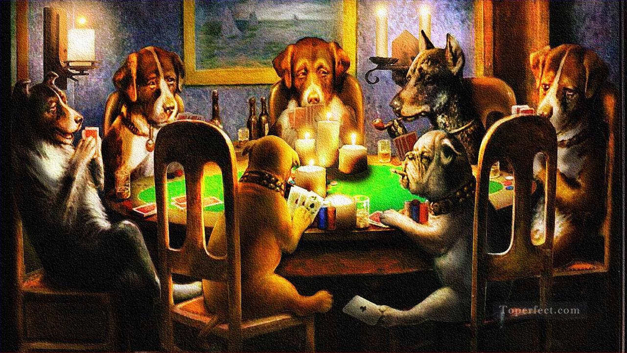 ポーカーをする犬 おどけたユーモア ペット油絵
